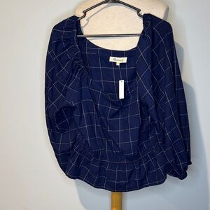 Madewell Navy Blue Plaid Blouse NWT sz XXL